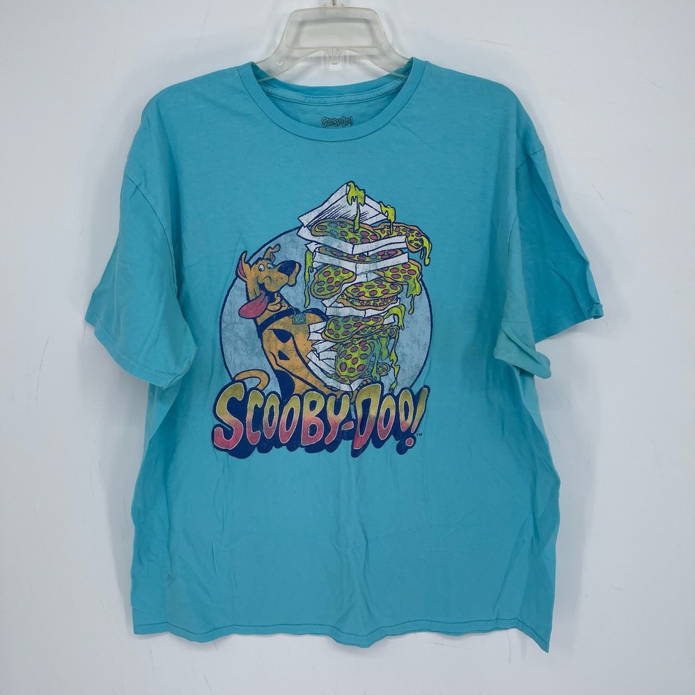 Scooby-Doo Men's Blue Pizza Graphic Short Sleeve T-Shirt Size XXL